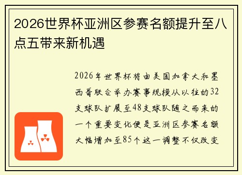 2026世界杯亚洲区参赛名额提升至八点五带来新机遇 2026世界杯亚洲区参赛名额提升至八点五带来新机遇